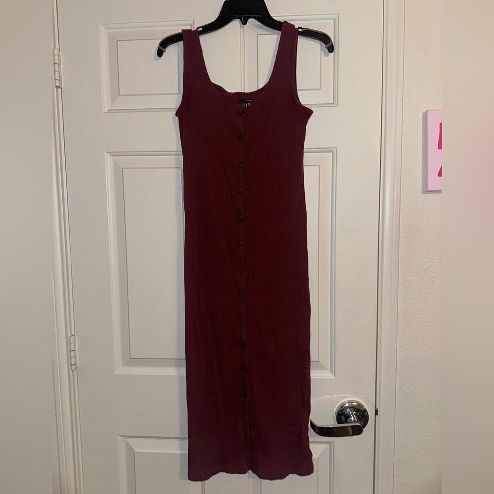 GAP Burgundy Midi Dress with Button-Front